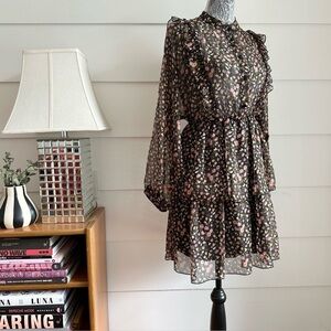 Motivi Floral Print Long Sleeve Mini Dress made in Italy Boho Dress size 8